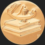 Metal Stickems 2-inch gold metal sticker featuring an embossed lamp of knowledge design on a stack of books.