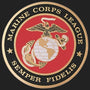 Metal Stickems 2-inch Marine Corps League emblem sticker in red, black, and gold with adhesive backing.