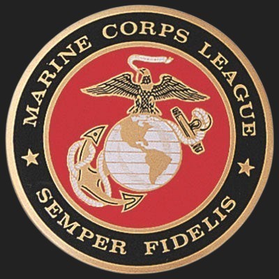 Metal Stickems 2-inch Marine Corps League emblem sticker in red, black, and gold with adhesive backing.