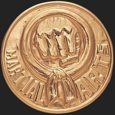 Metal Stickems 2-inch gold metallic sticker featuring an embossed fist design and Martial Arts text.