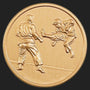 Metal Stickems 2-inch round gold metal sticker featuring an embossed martial arts combat scene for gear and awards.