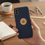 Metal Stickems Masonic Square and Compass gold and blue metal emblem sticker applied to a dark blue smartphone case.