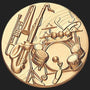 Metal Stickems 2-inch gold metal sticker featuring an embossed saxophone, trumpet, and drum kit design.