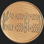 Metal Stickems round metal sticker featuring an embossed musical notation score in a polished bronze finish.