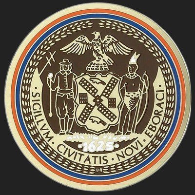 Metal Stickems 2-inch adhesive metal sticker featuring the official New York City seal in a metallic finish.