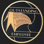 Metal Stickems 2-inch round adhesive metal sticker in black and gold for Outstanding Employee recognition.