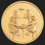 Metal Stickems 2-inch gold metal sticker featuring an embossed round table scene for personalizing smooth surfaces.