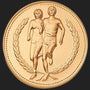 Metal Stickems 2-inch gold running achievement award sticker featuring two runners inside a laurel wreath design.