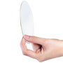 Hand holding a 2-inch round Metal Stickems Outstanding Safety Record metal sticker with a gold-toned edge.