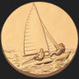 Metal Stickems 2-inch round sticker featuring an embossed gold-toned sailing boat design for nautical decor.