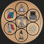 Metal Stickems science and technology decorative metal sticker featuring Vitruvian Man, space shuttle, and lab icons.