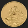 Metal Stickems 2-inch gold embossed metal sticker featuring a detailed snowboarder carving through fresh powder.