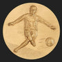Metal Stickems 2-inch gold adhesive sticker featuring a raised relief design of a soccer player kicking a ball.