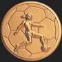Metal Stickems 2-inch round gold metal sticker featuring an embossed soccer player kicking a ball.