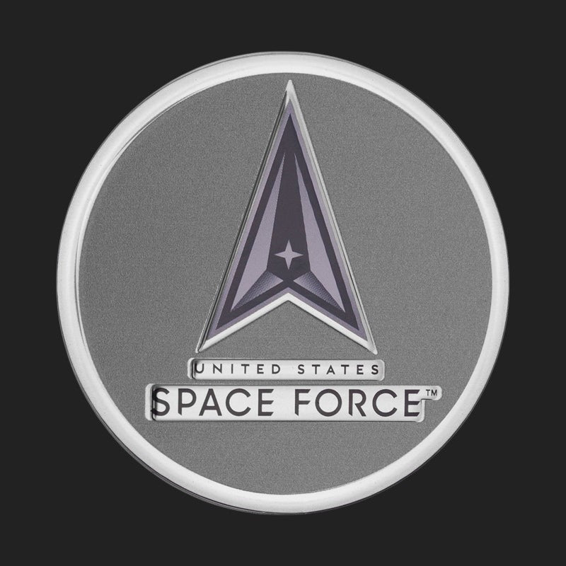 Metal Stickems 2-inch United States Space Force metal emblem sticker with official logo on a grey background.
