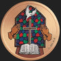 Metal Stickems religious stained glass cross emblem with praying hands, open Bible, and dove on a circular metal base.