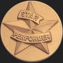 Metal Stickems 2-inch round metallic gold sticker with embossed star design and Star Performer text for awards.