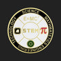Metal Stickems 2-inch circular STEM education sticker featuring E=MC2, microchip, and Pi symbols in gold, white, black.