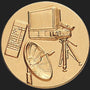 Metal Stickems 2-inch circular gold metal sticker featuring embossed television broadcasting equipment icons.