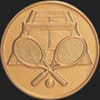 Metal Stickems 2-inch circular gold metal sticker featuring an embossed tennis court, crossed rackets, and a ball.