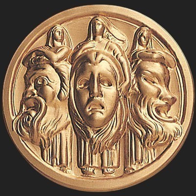 Metal Stickems classical theater mask decorative metal sticker with embossed gold-tone theatrical faces