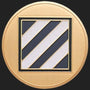 Metal Stickems 2-inch Third Infantry Division metal emblem with gold, black, and white diagonal stripe design.