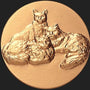 Metal Stickems round adhesive emblem featuring a detailed raised relief design of three resting cats in a gold finish.