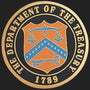 Metal Stickems 2-inch round Department of the Treasury metal sticker with official seal, scales, and key design.