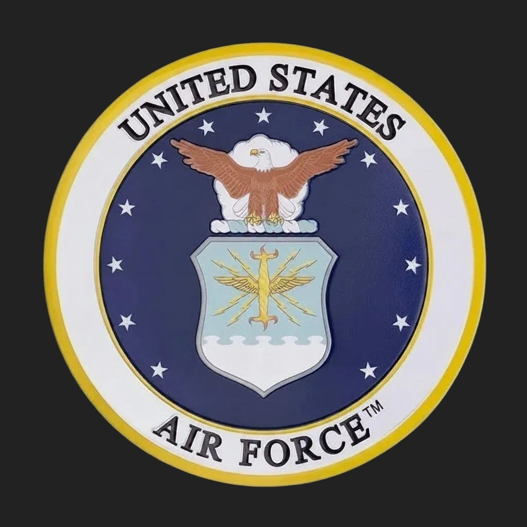 Metal Stickems 4-inch round embossed brass United States Air Force medallion sticker with official emblem design.