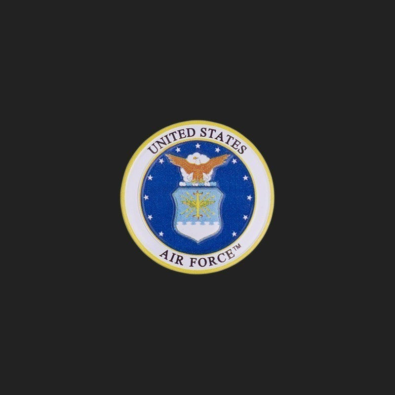 Metal Stickems 7/8-inch United States Air Force metal emblem sticker with detailed seal on a black background.