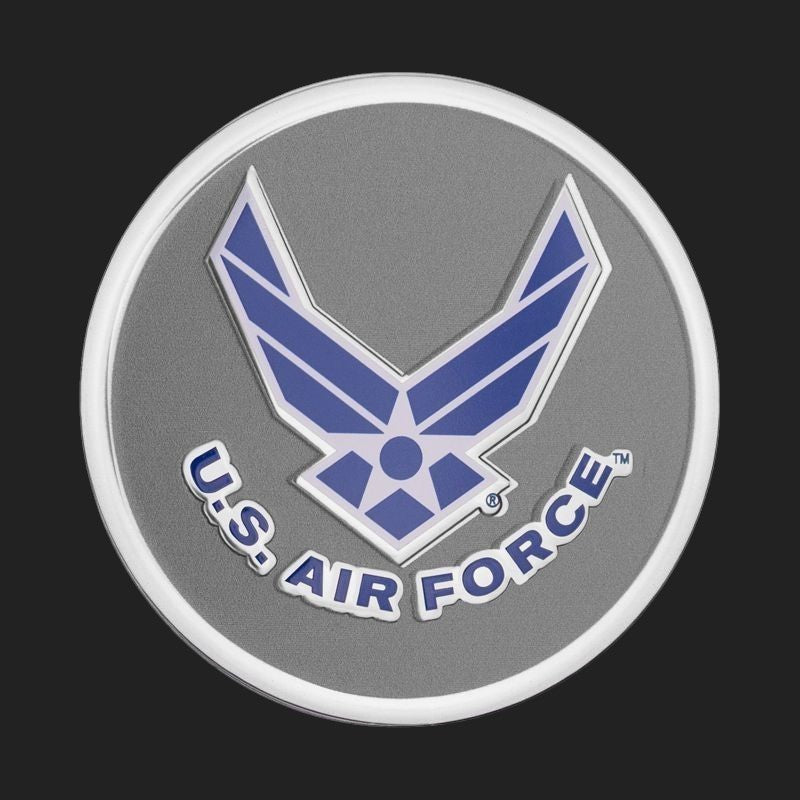 Metal Stickems 2-inch circular United States Air Force metal emblem with blue and silver logo for indoor or outdoor use