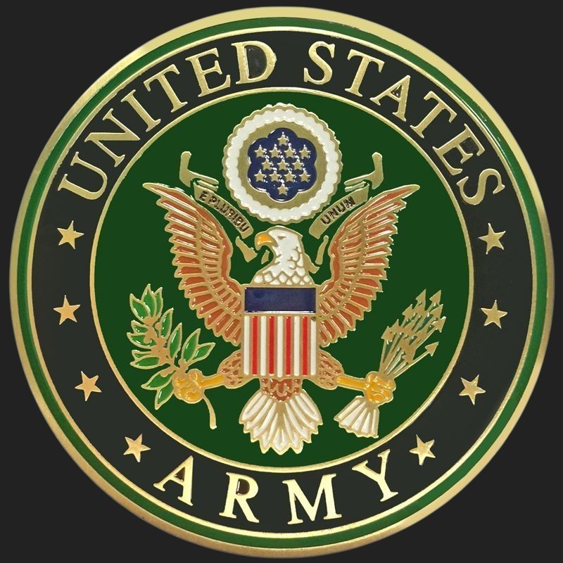 Metal Stickems 2-inch United States Army emblem sticker with vibrant enamel, gold trim, and adhesive backing.