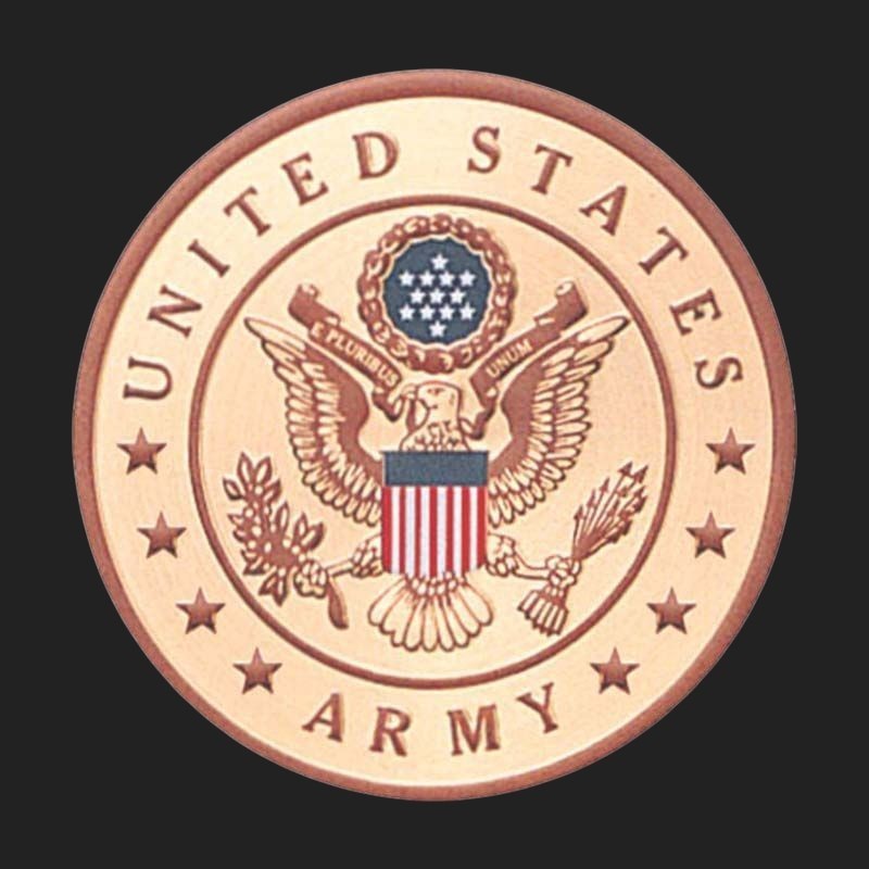 Metal Stickems 4-inch United States Army seal emblem with a metallic bronze finish and adhesive backing.