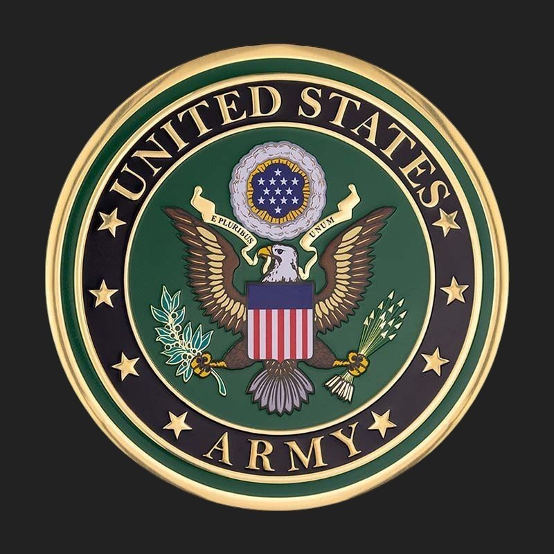 Metal Stickems 4-inch United States Army metal emblem with green background, gold accents, and eagle crest.