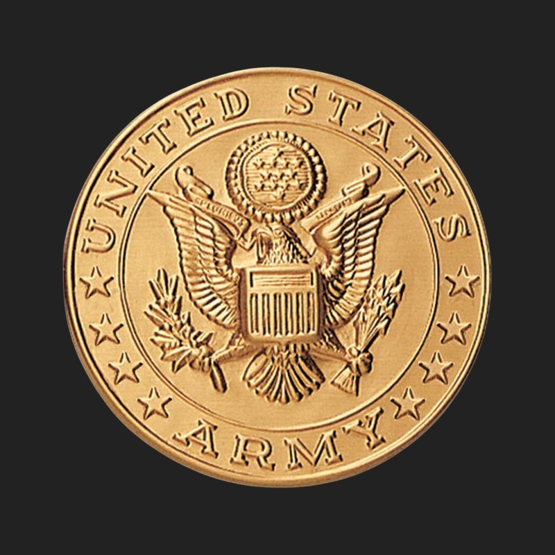 Metal Stickems 2-inch gold-tone United States Army emblem sticker with raised Department of the Army seal detailing.