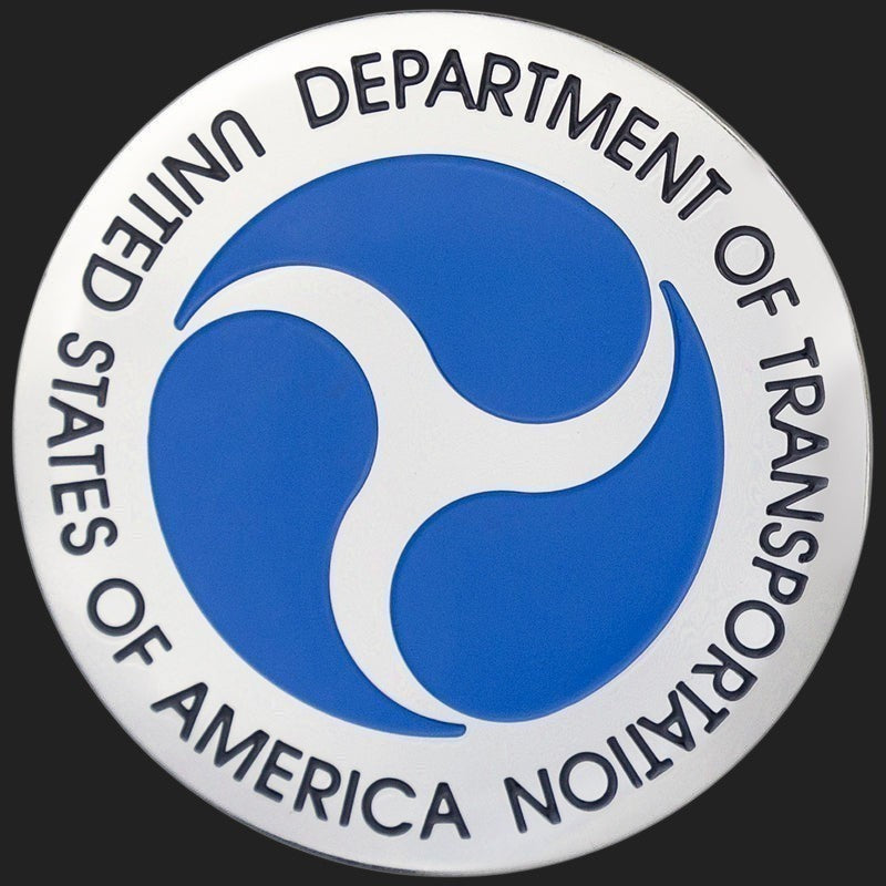 Metal Stickems 2-inch United States Department of Transportation metal emblem with blue and silver official seal.