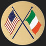 Metal Stickems 2-inch circular metal sticker featuring crossed United States and Italy flags on a brushed gold finish.