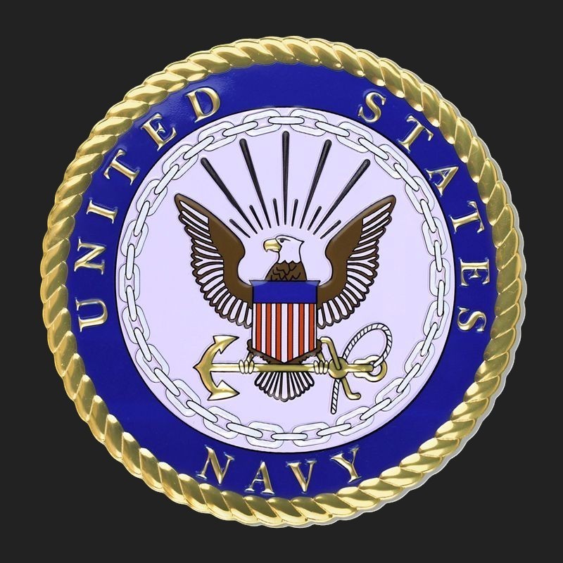 Metal Stickems 4-inch US Navy emblem sticker with blue, gold, and white enamel finish and rope-style border.
