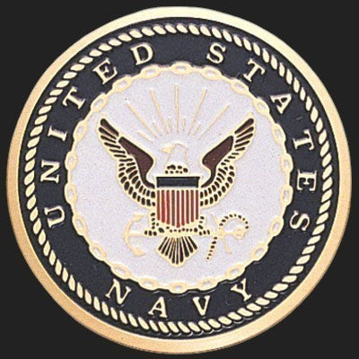 Metal Stickems 2-inch United States Navy emblem sticker in gold, black, and white with durable metal construction.