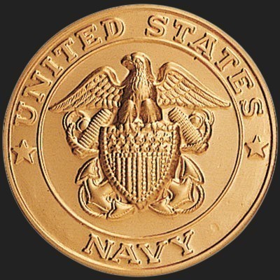 Metal Stickems 2-inch gold-tone United States Navy seal emblem with raised eagle, shield, and anchor detail.