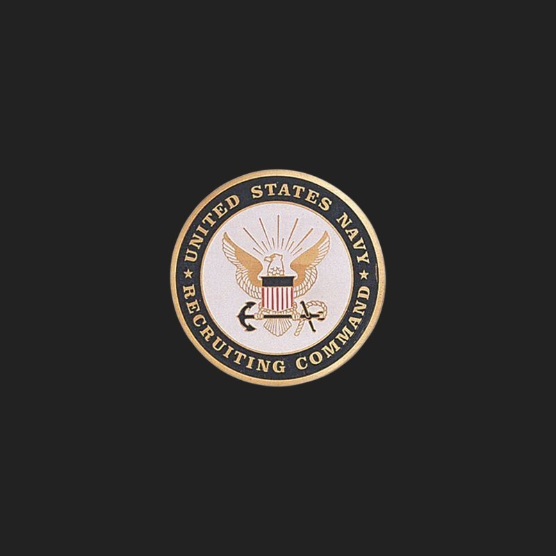 Metal Stickems 7/8 inch gold-tone United States Navy Recruiting Command emblem sticker with eagle and anchor design.
