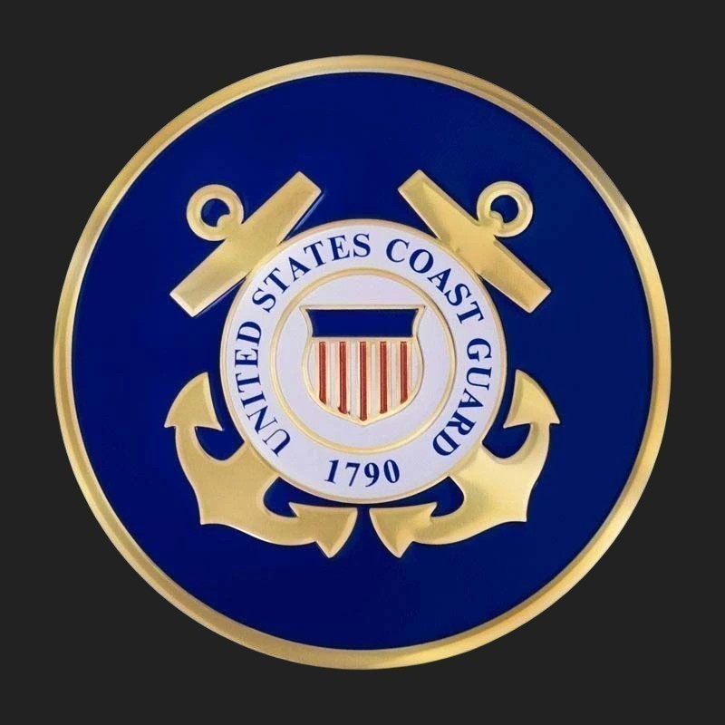 Metal Stickems 4-inch United States Coast Guard metal emblem in blue and gold with official seal design.
