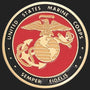 Metal Stickems 2-inch USMC emblem sticker with gold Eagle, Globe, and Anchor on a red and black background.