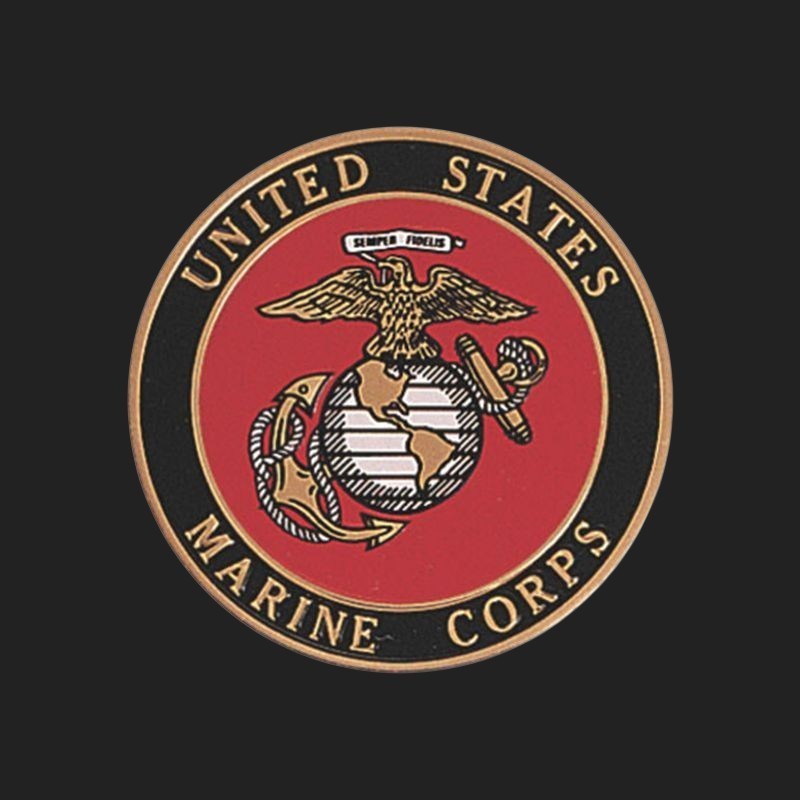 Metal Stickems 2-inch USMC metal emblem featuring the Eagle, Globe, and Anchor design in red, black, and gold.