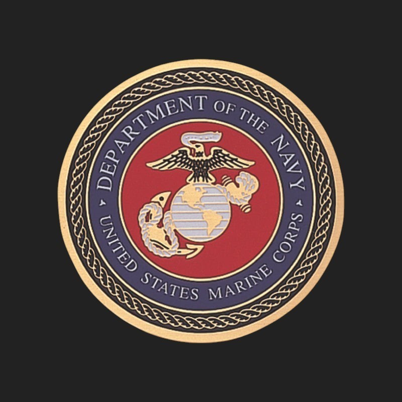 Metal Stickems 2-inch USMC metal sticker featuring the Eagle, Globe, and Anchor emblem on a red and blue background.
