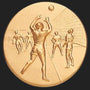 Metal Stickems 2-inch circular metal sticker featuring a raised-relief design of a volleyball team in action.