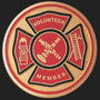 Metal Stickems 2-inch volunteer firefighter Maltese cross metal decal in red, black, and gold for gear or vehicles.