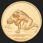 Metal Stickems 2-inch circular gold metal sticker featuring an embossed wrestling takedown design for sports gear.