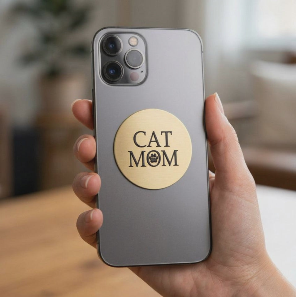 Video for Cat Mom Metal Stickems™ 2 Inch Gold Sticker