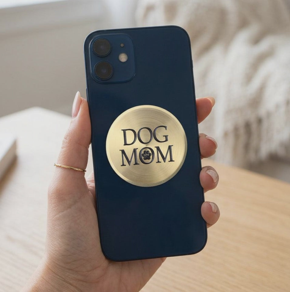 Video for Dog Mom Metal Stickems™ 2 Inch Gold Sticker with Spun Finish